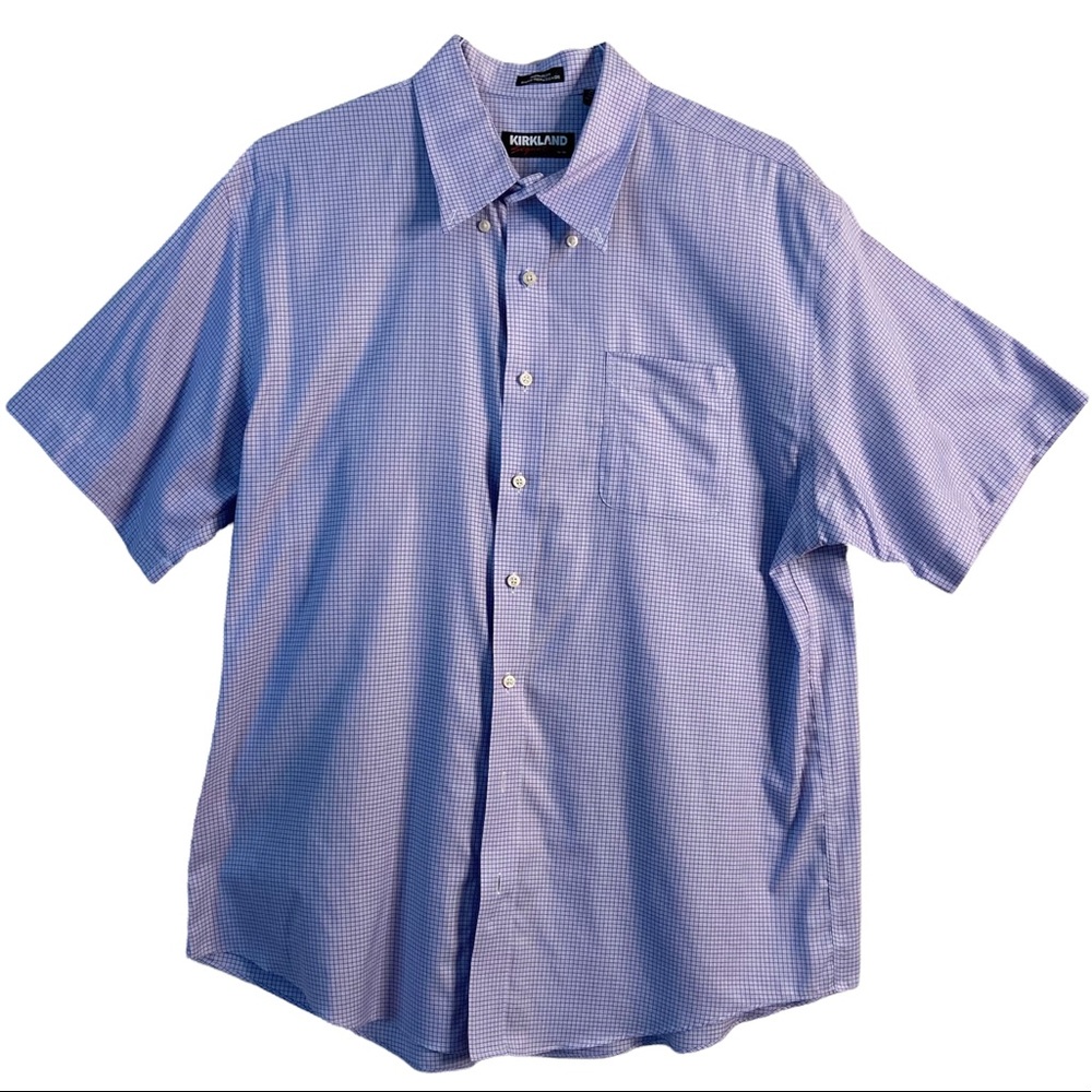 Kirkland Mens Blue White Plaid Short Sleeves Shirt XL